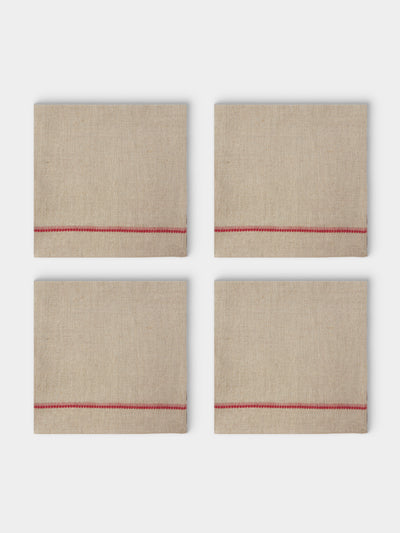 Chamois - | Set of 4 | Embroidered Linen Napkins - Beige - ABASK - 
