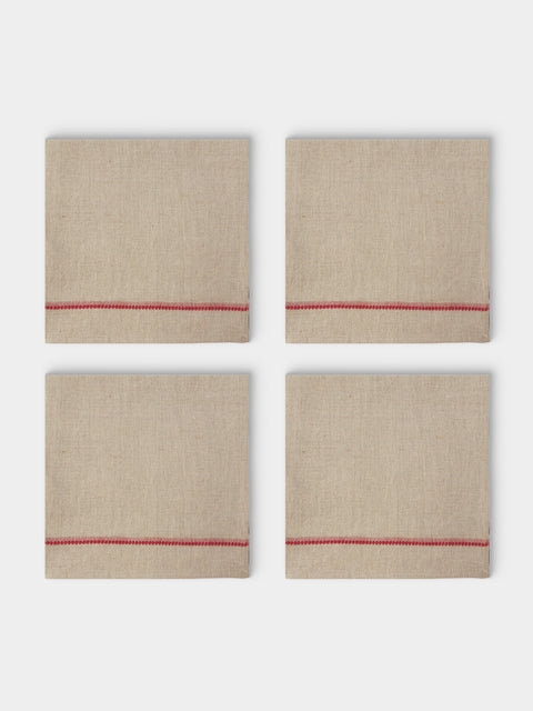 Chamois - | Set of 4 | Embroidered Linen Napkins - Beige - ABASK - 