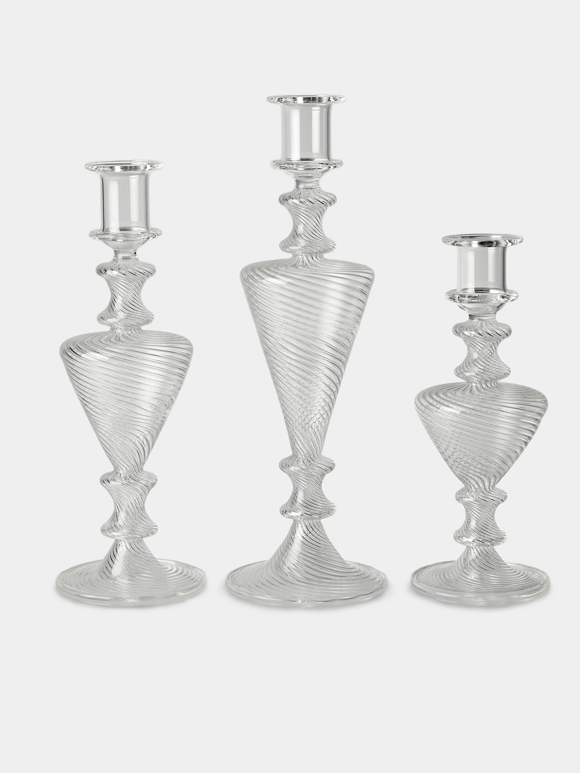 Alya Tannous - | Set of 3 | Ondara Hand-Blown Glass Candlesticks - Clear - ABASK