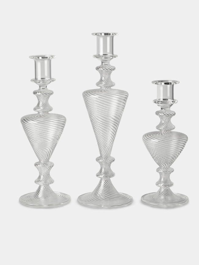 Alya Tannous - | Set of 3 | Ondara Hand-Blown Glass Candlesticks - Clear - ABASK