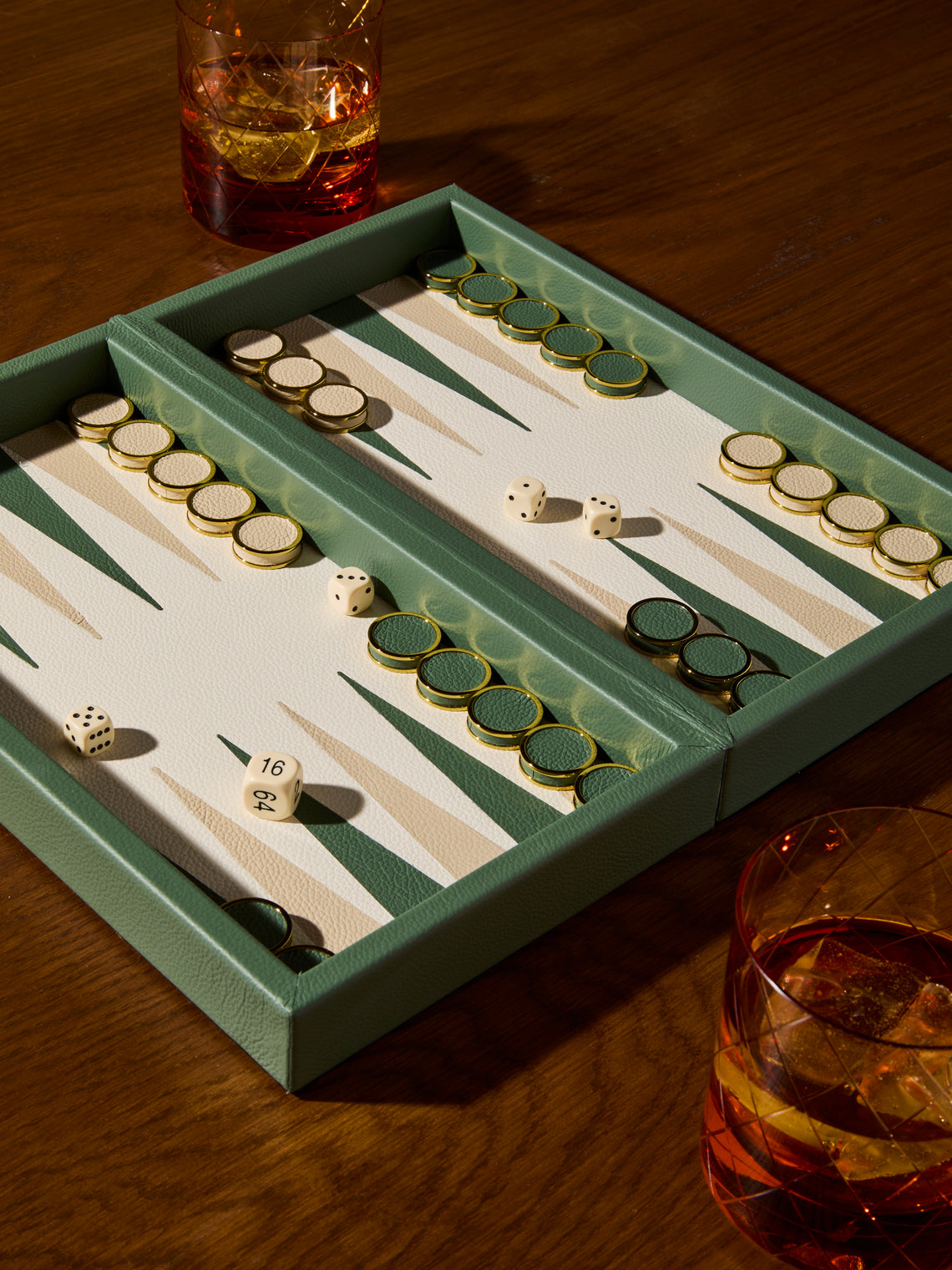 Geoffrey Parker - Leather Travel Backgammon Set - Green - ABASK