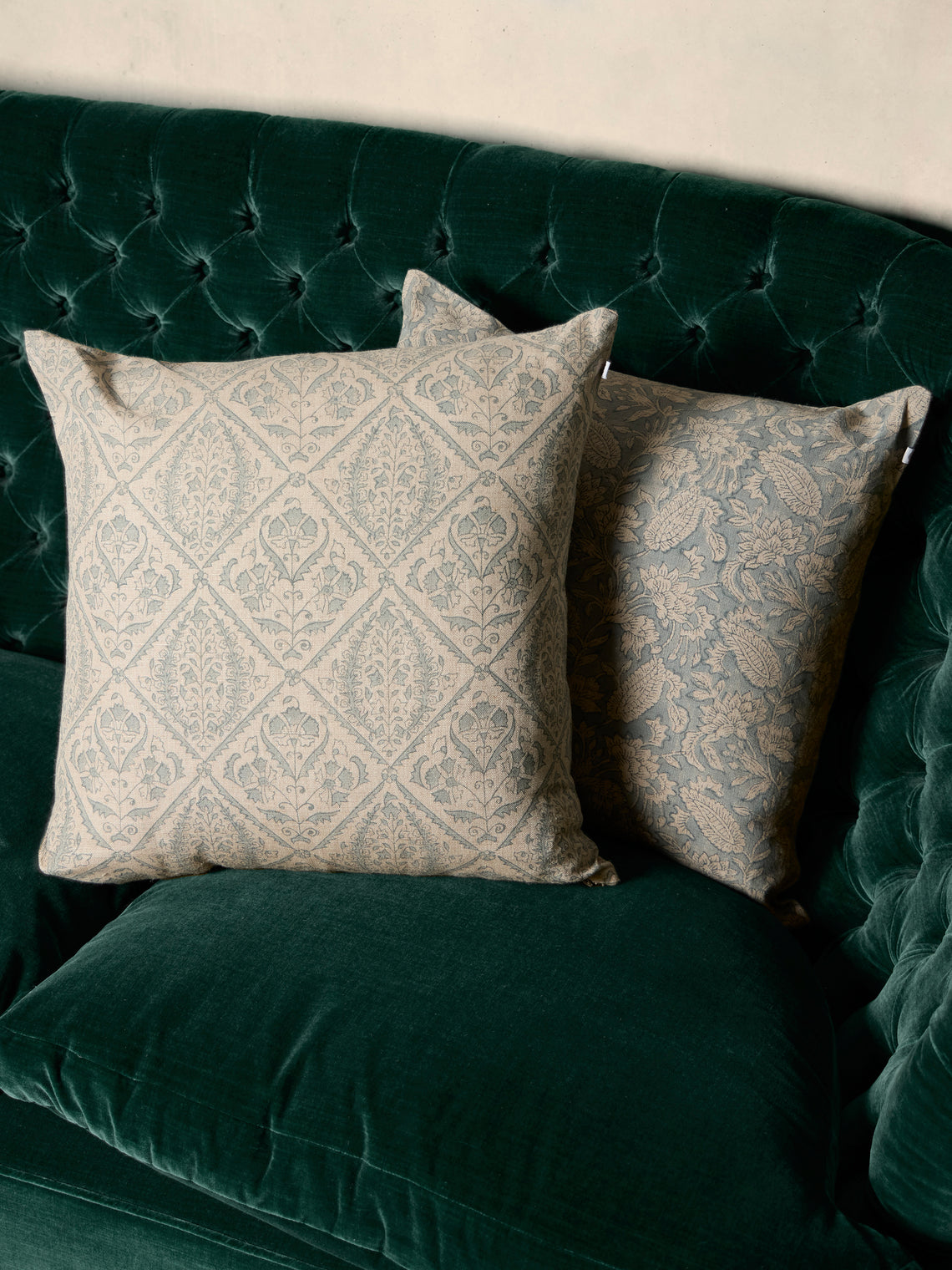 Chamois - Block-Printed Linen Cushions – 19.5in/50cm (Set of 2) - Cream - ABASK