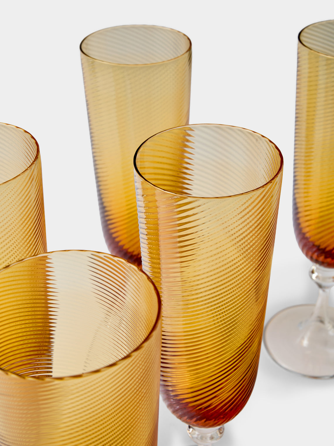 NasonMoretti - | Set of 6 | Twisted Soraya Hand-Blown Murano Glass Champagne Flutes - Yellow - ABASK
