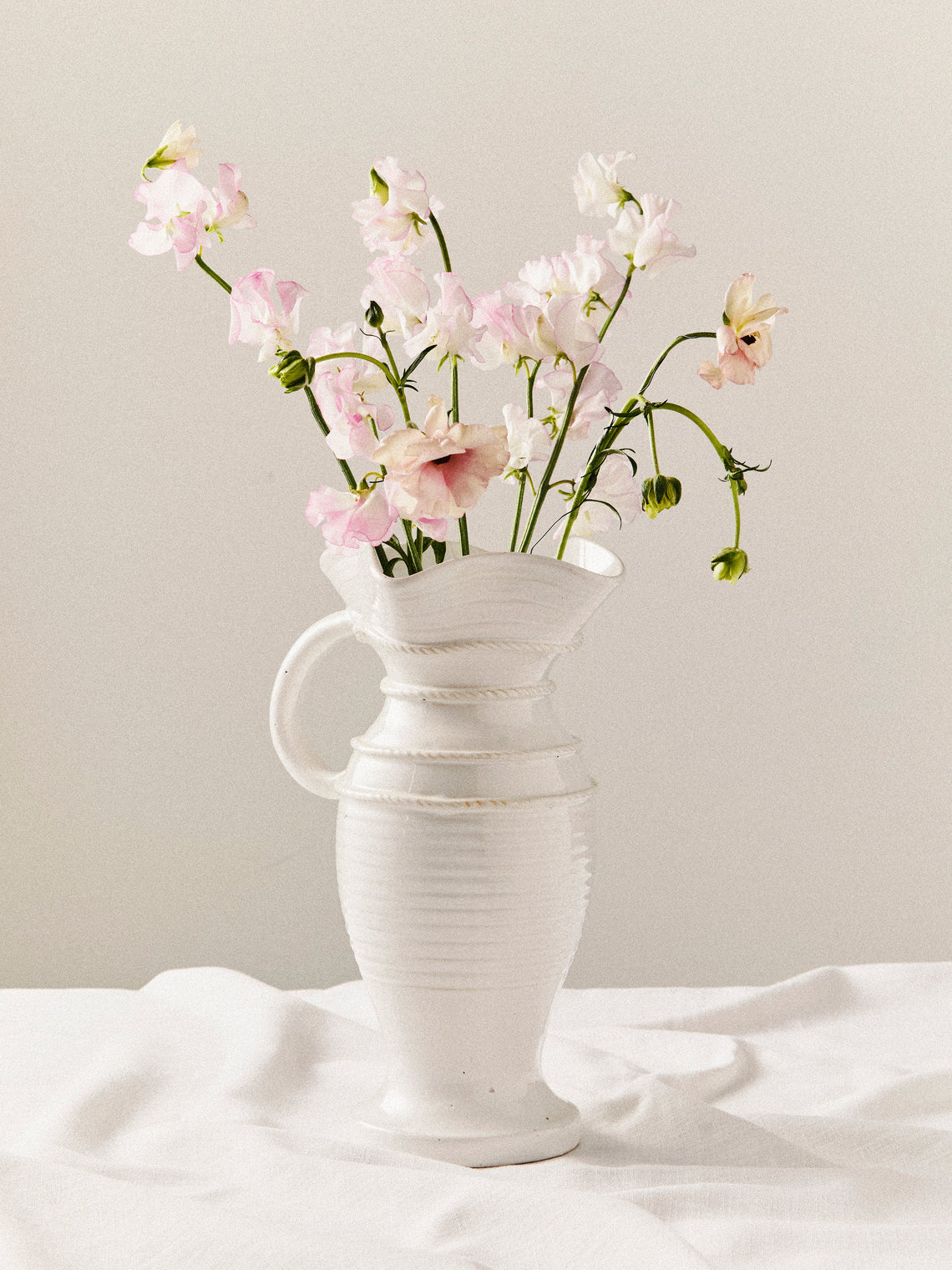 Antique and Vintage - 1940s Émile Tessier Ceramic Wavy Vase (13in/32.5cm) - White - ABASK
