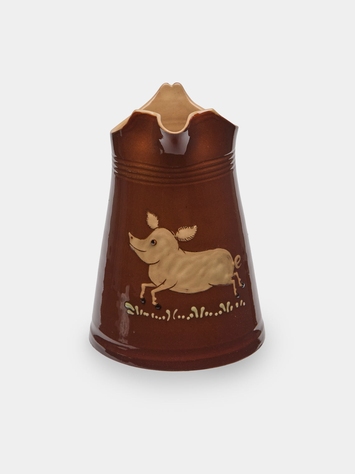 Poterie d’Évires - Pig Hand-Painted Ceramic Milk Jug - Light brown - ABASK
