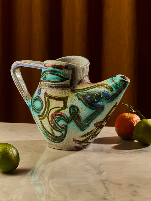 Antique and Vintage - Mid-Century Accolay Ceramic Pitcher - Blue - ABASK