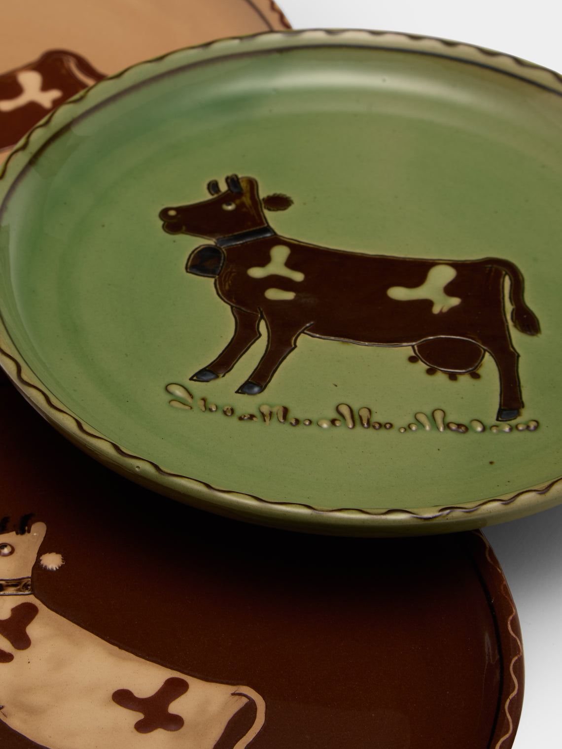 Poterie d’Évires - Cows Hand-Painted Ceramic Plates – 8in/20cm (Set of 3) - Multiple - ABASK
