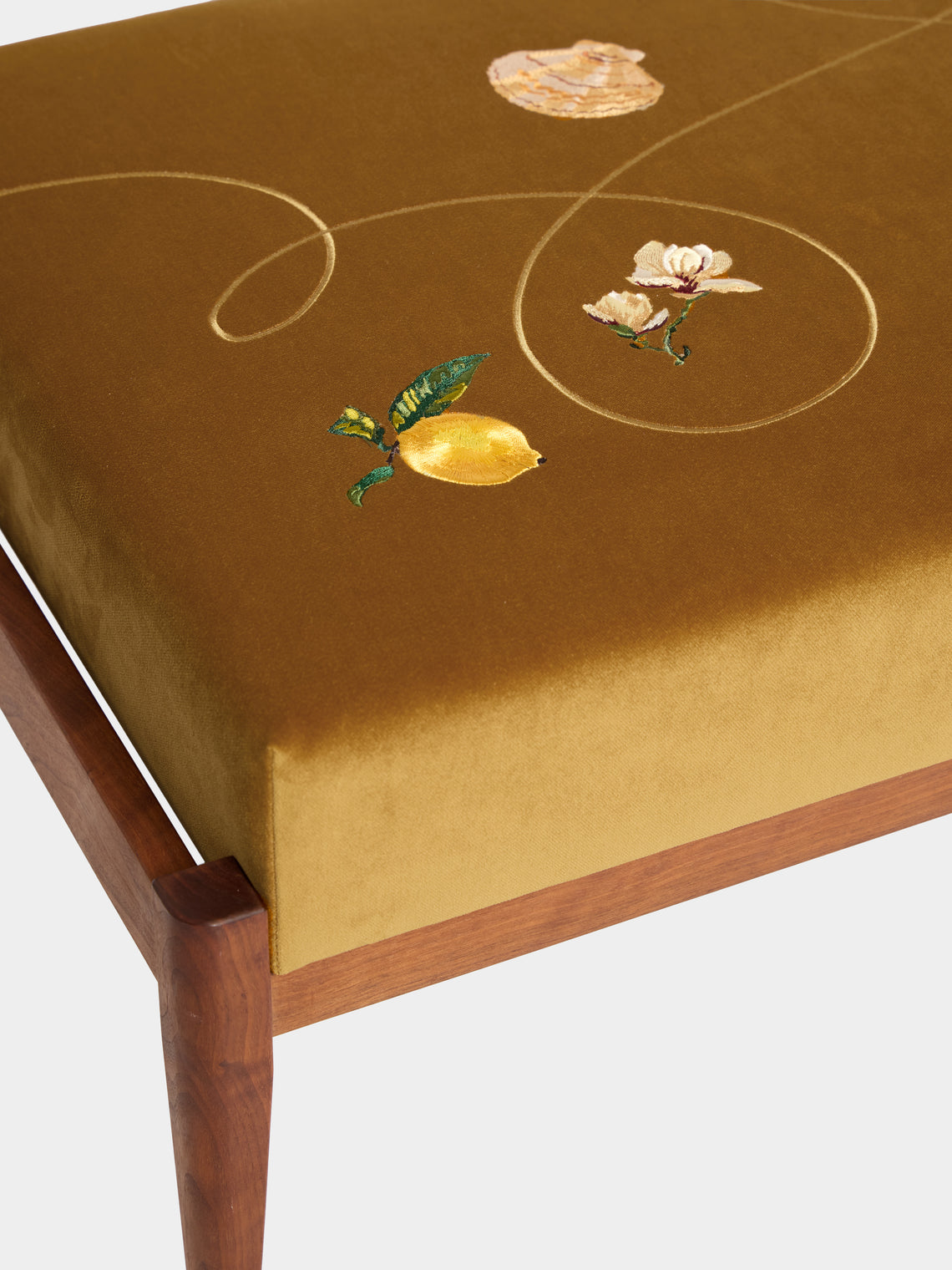 Uncommon Ancestor - Golden Girl Embroidered Velvet Rectangular Footstool - Orange - ABASK