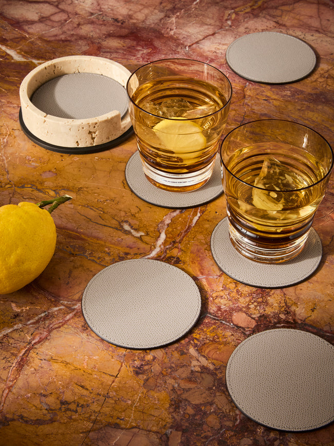 Giobagnara - Positano Marble Coasters with Holder (Set of 6) - Beige - ABASK