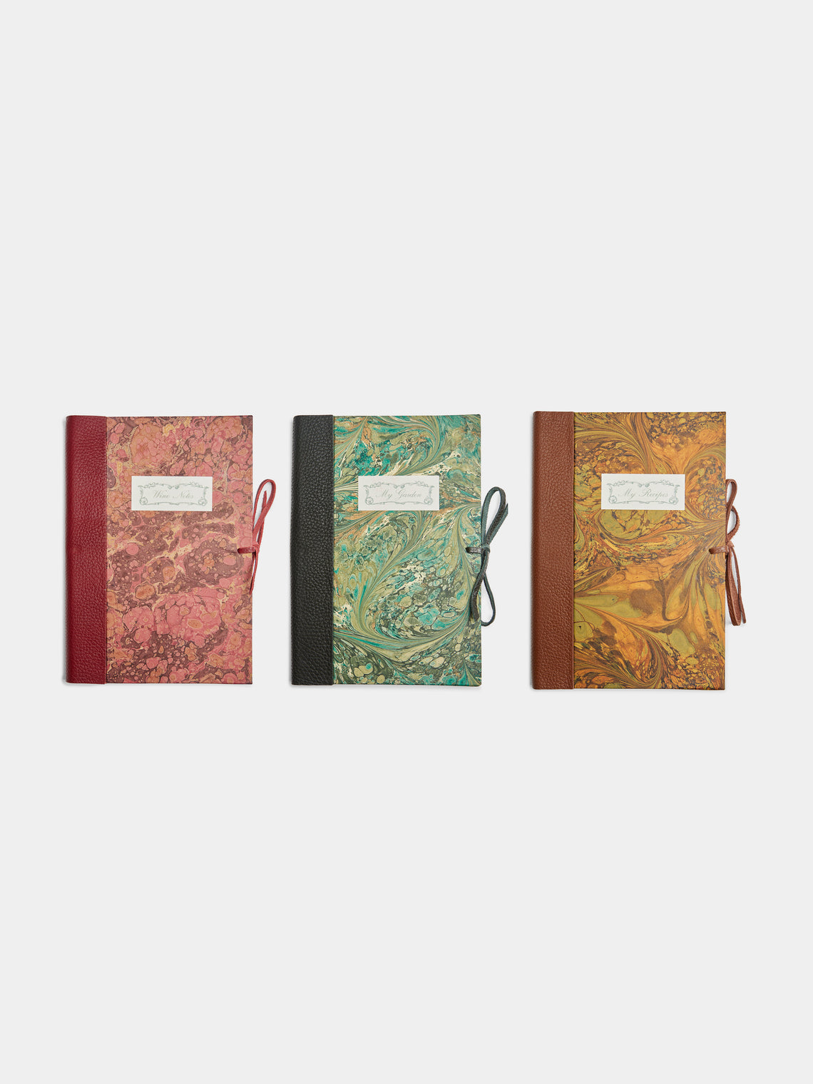 Giannini Firenze - Hand-Marbled Leather-Bound Wine, Gardening & Recipe Journals (Set of 3) - Multiple - ABASK - 