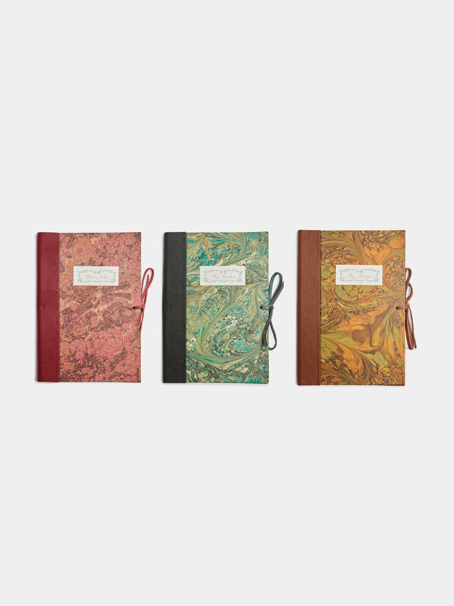 Giannini Firenze - Hand-Marbled Leather-Bound Wine, Gardening & Recipe Journals (Set of 3) - Multiple - ABASK - 