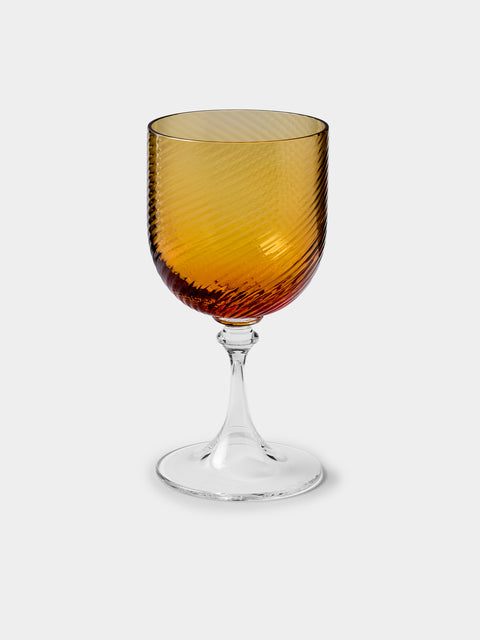 NasonMoretti - | Set of 6 | Twisted Ambra Hand-Blown Murano Red Wine Glasses - Yellow - ABASK- 