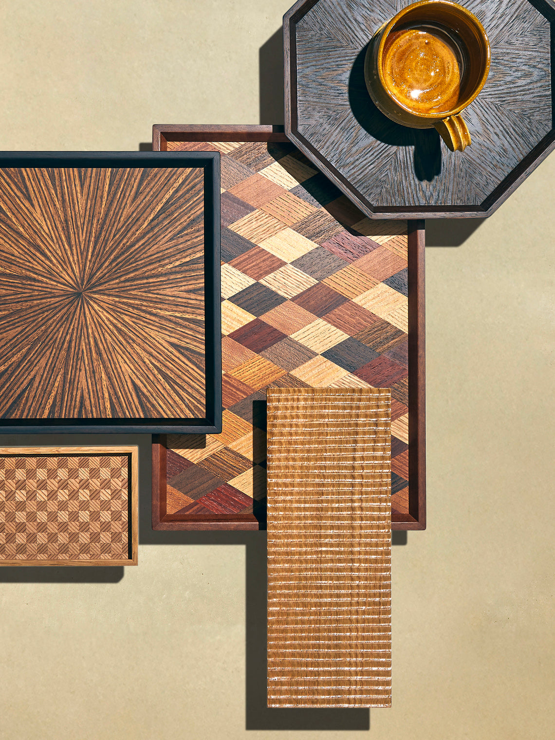 Mori Kougei - Poke Marquetry Wood Tray (15in/38.5cm) - Multiple - ABASK