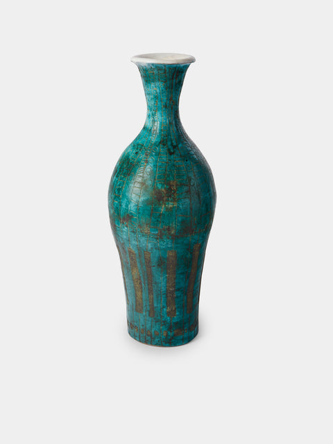 Antique and Vintage - Mid-Century Ceramic Vase - Blue - ABASK - 