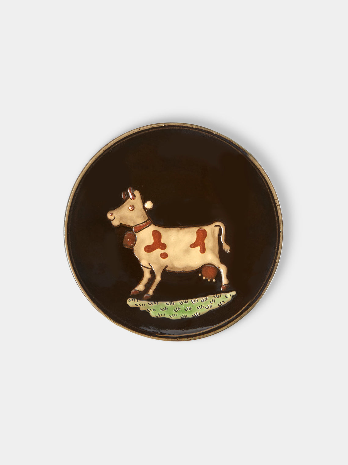 Poterie d’Évires - Animals Hand-Painted Ceramic Plates – 5.5in/14cm (Set of 4) - Dark Brown - ABASK