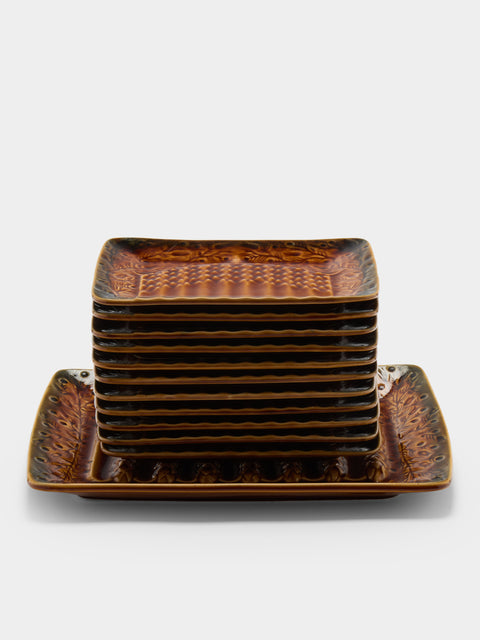 Antique and Vintage - Mid-Century Majolica Ceramic Asparagus Plates (Set of 3) - Brown - ABASK - 