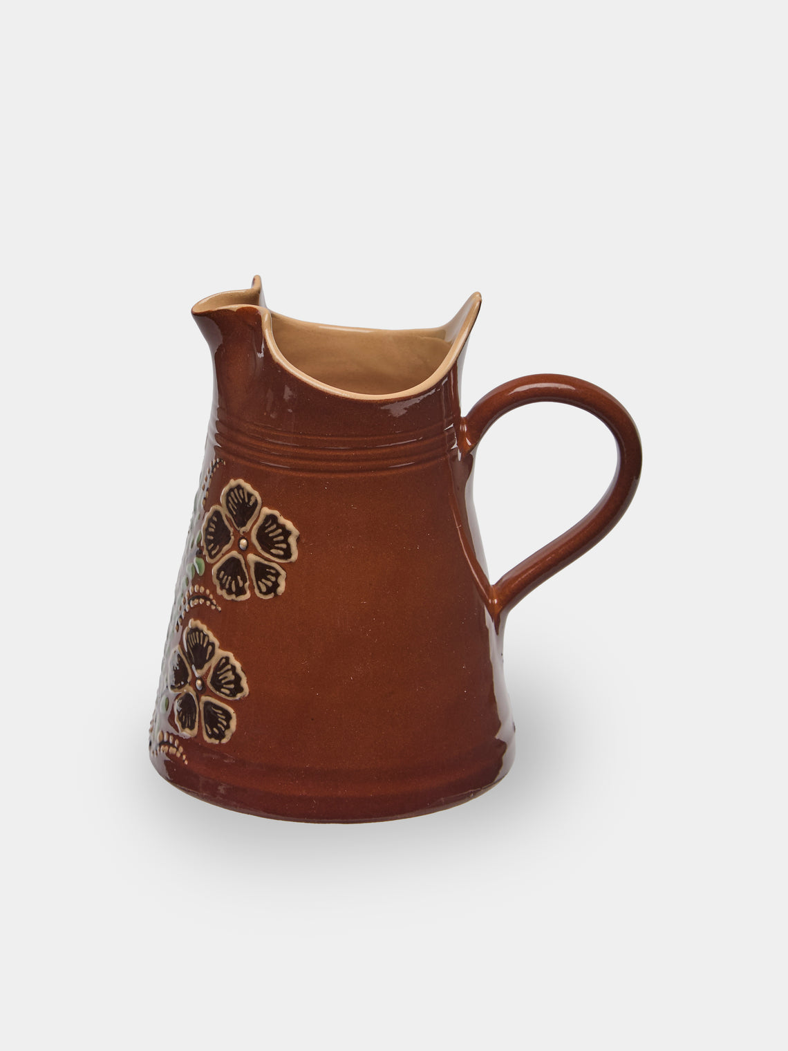 Poterie d’Évires - Flowers Hand-Painted Ceramic Petite Milk Jug - Light brown - ABASK