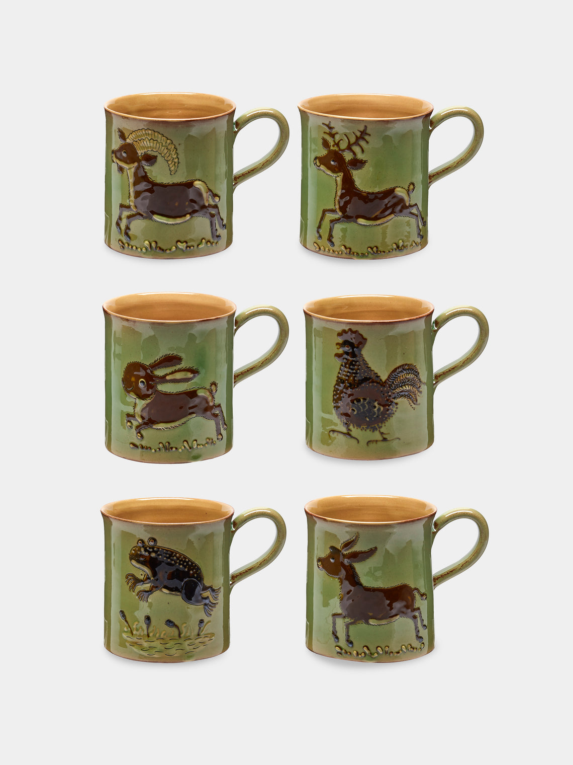 Poterie d’Évires - Animals Hand-Painted Ceramic Mugs (Set of 6) - Light green - ABASK - 