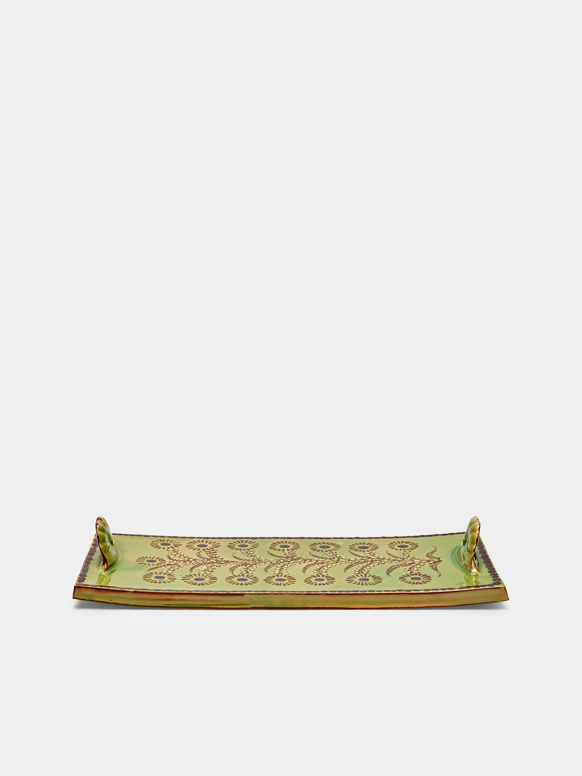 Poterie d’Évires - Flowers Hand-Painted Ceramic Cheese Platter - Green - ABASK