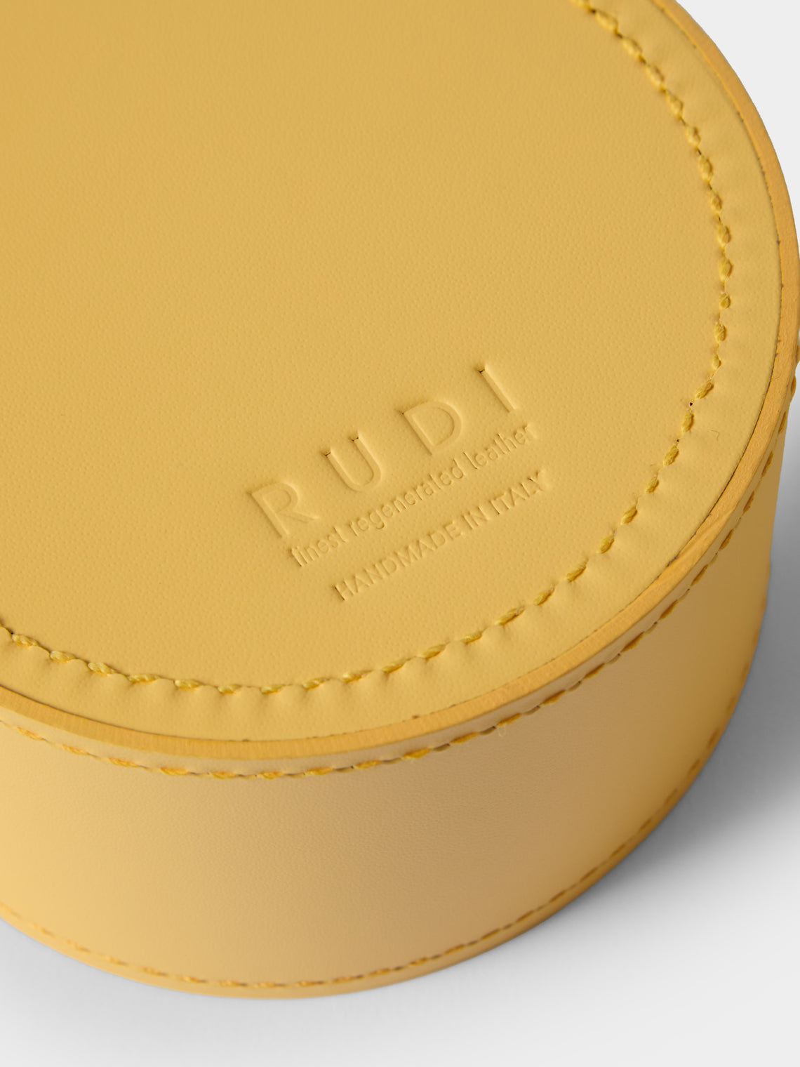 RUDI - | Set of 12 | Acquerello Leather Coasters with Holder - Yellow - ABASK