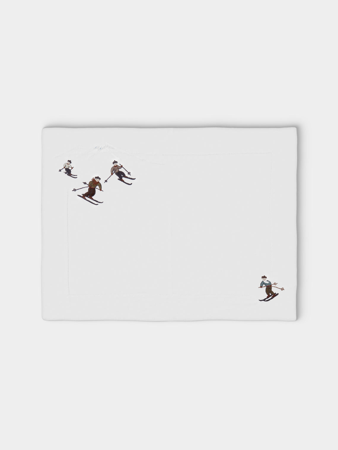 ERI Textiles - | Set of 4 | Skiers Hand-Embroidered Linen Placemats - Multiple - ABASK
