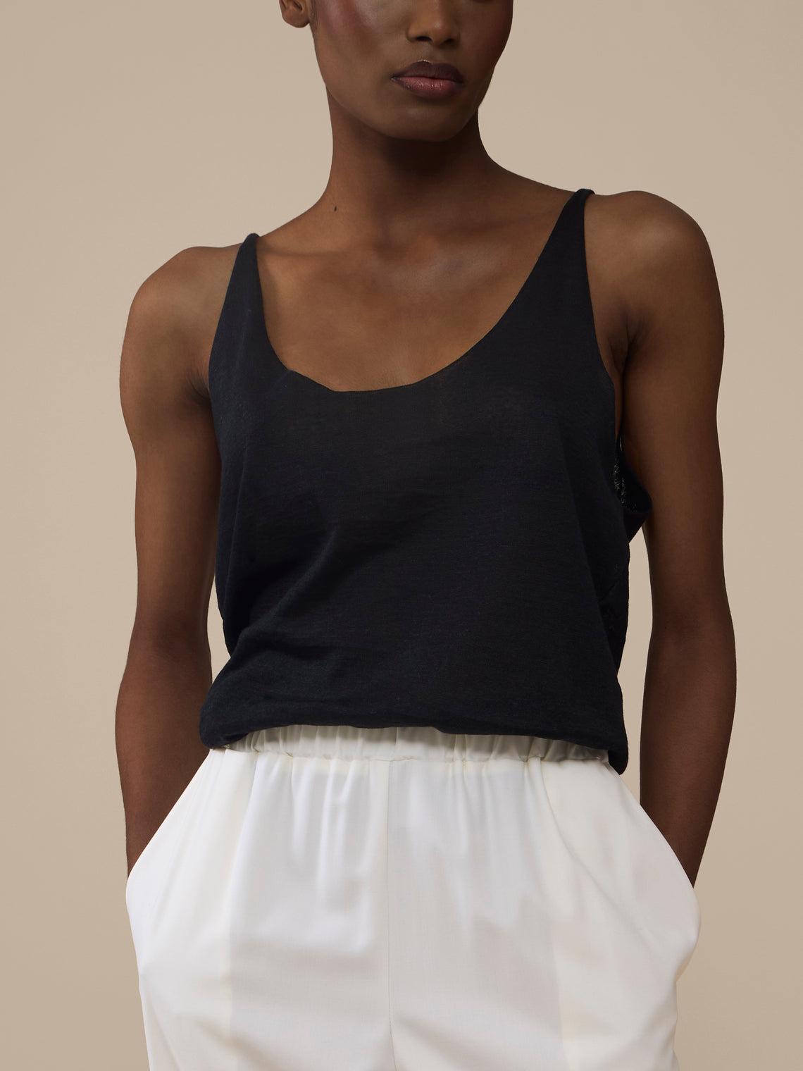 Dusan - Linen Asymmetric Tank Top | One Size - Black - ABASK