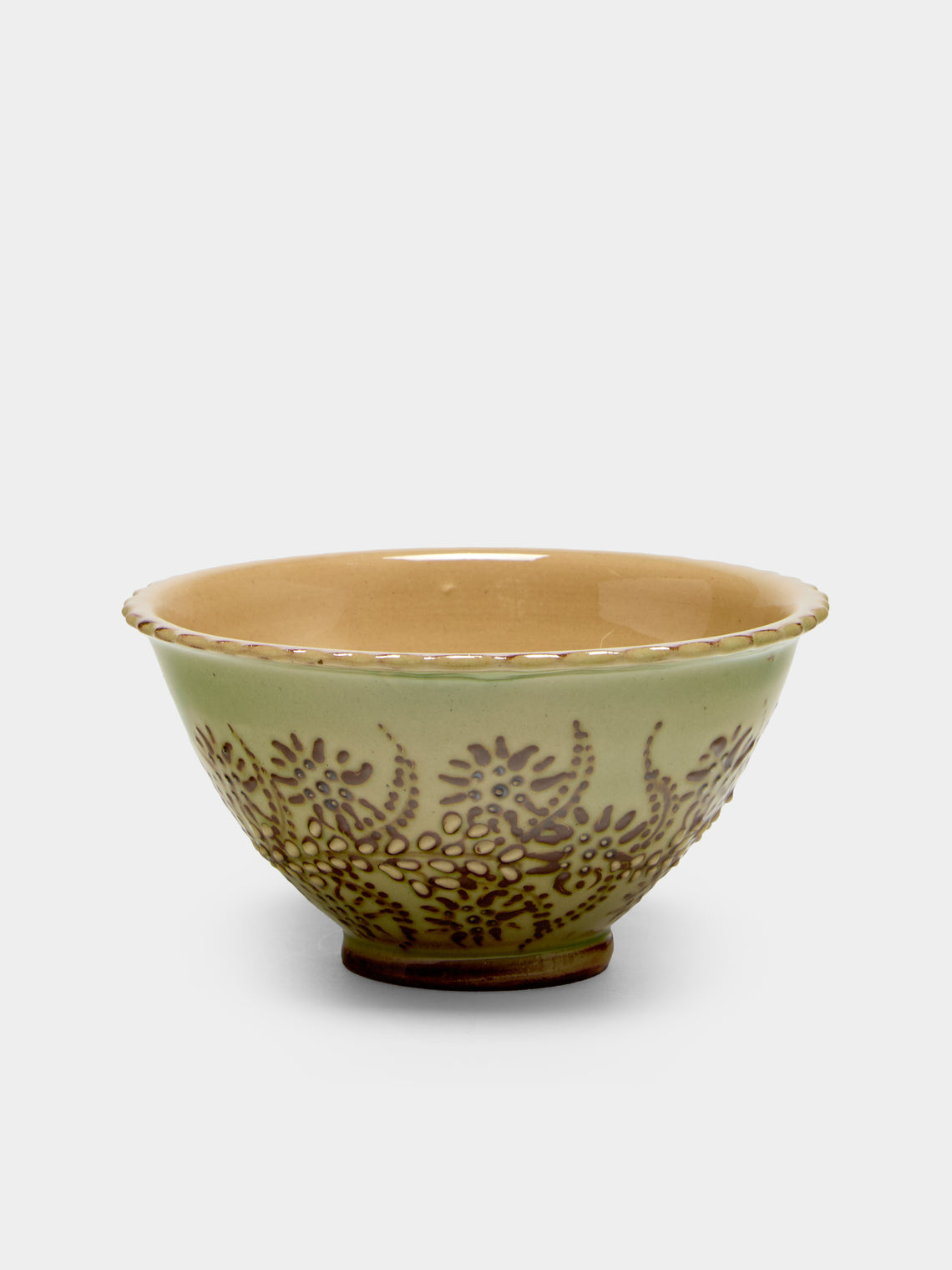 Poterie d’Évires - Flowers Hand-Painted Ceramic Petite Fluted Bowls (Set of 6) - Green - ABASK