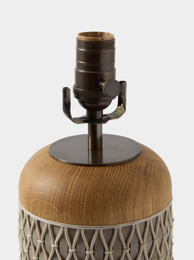 Aimee Betts - Ricasso Barrel Oak and Leather Tall Table Lamp - Gray - ABASK