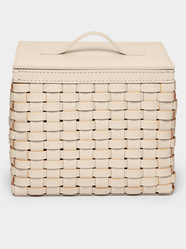 Riviere - Woven Leather Wastepaper Basket - Cream - ABASK - 