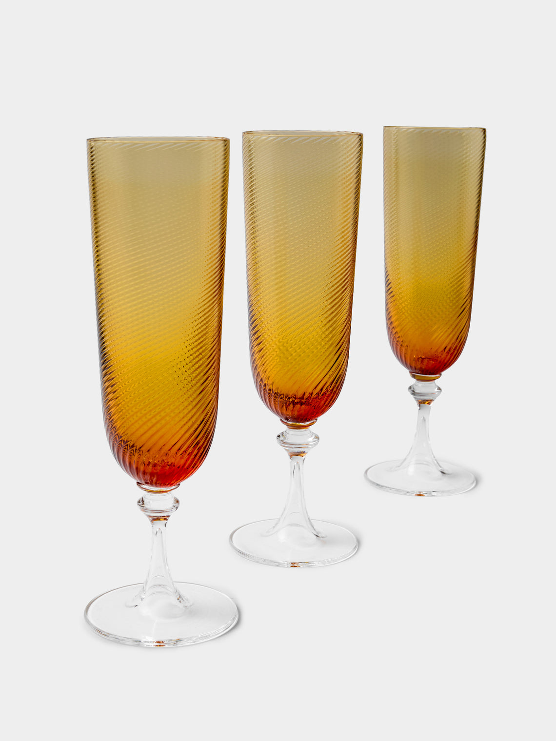 NasonMoretti - | Set of 6 | Twisted Ambra Hand-Blown Murano Glass Champagne Flutes - Yellow - ABASK