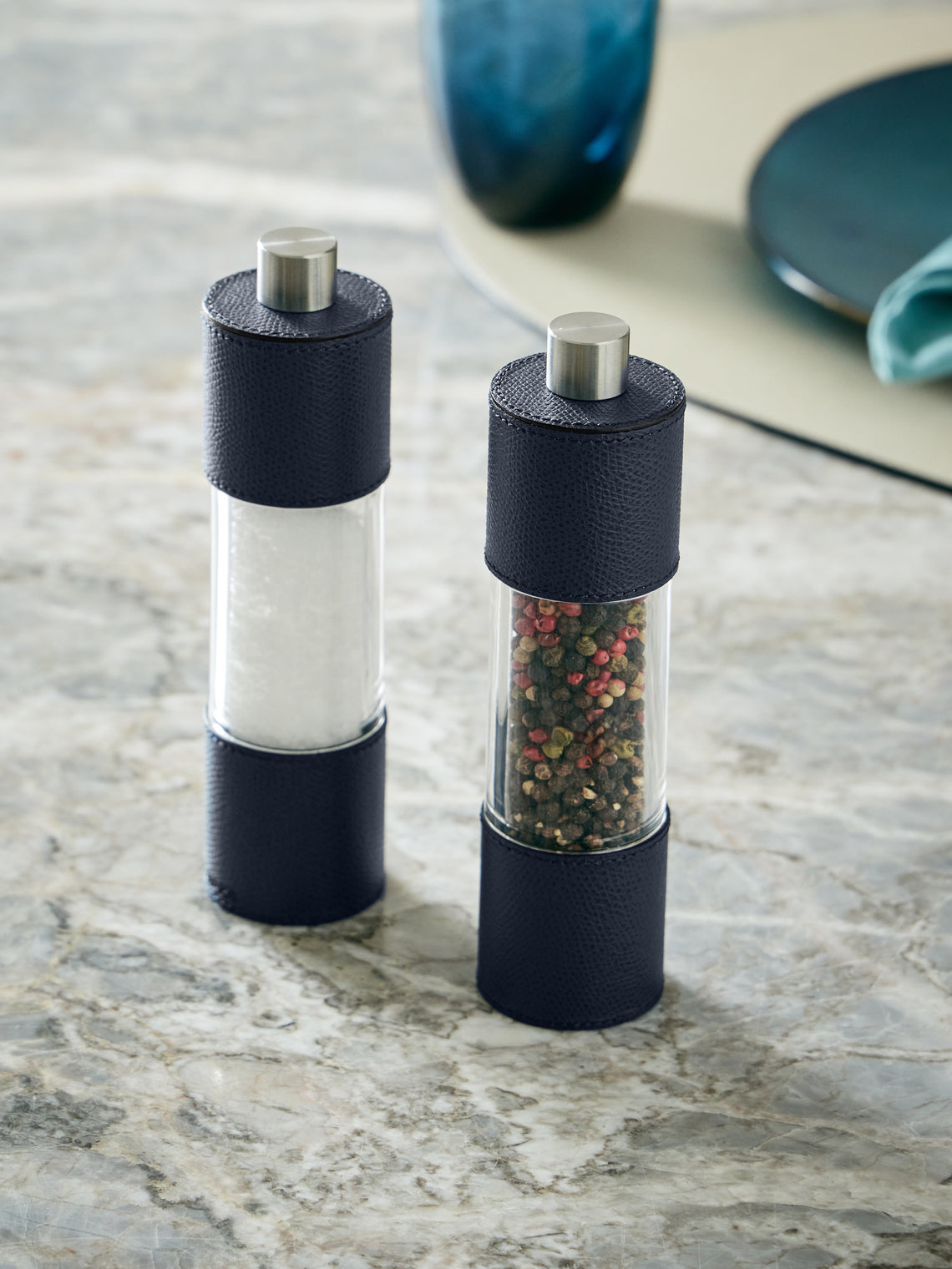 Giobagnara - Otello Leather Salt and Pepper Mills (Set of 2) - Navy - ABASK