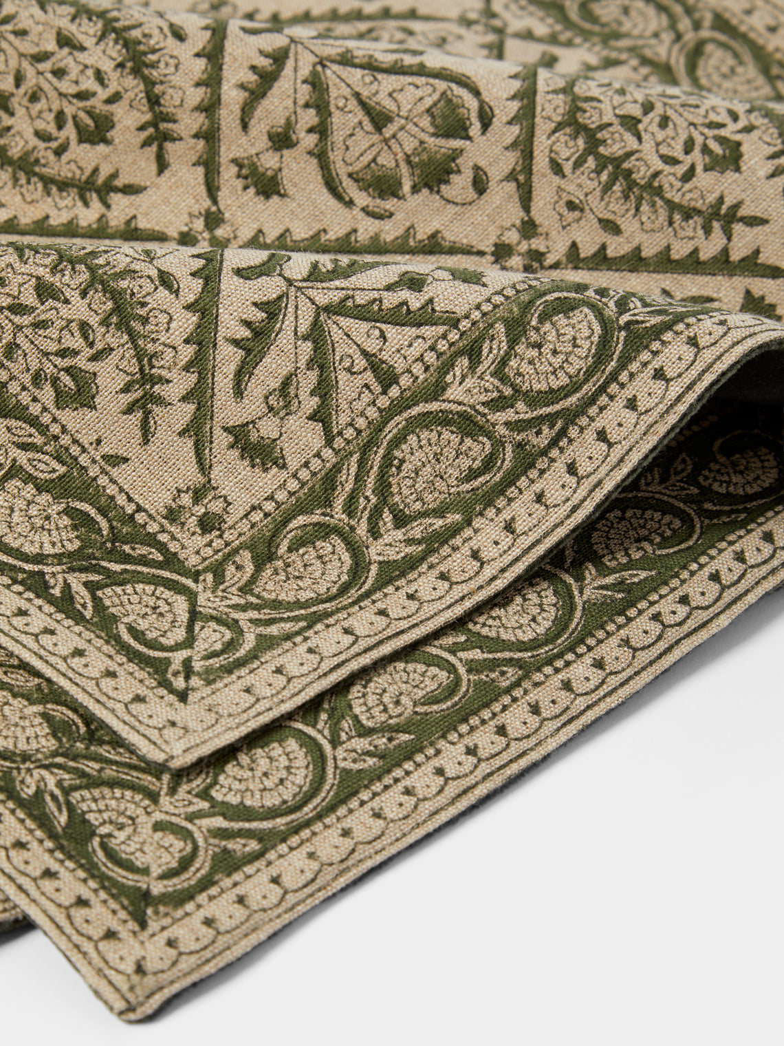 Chamois - | Set of 4 | Jaipur Block-Printed Linen Placemats - Green - ABASK