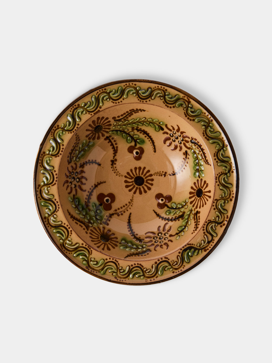 Poterie d’Évires - Flowers Hand-Painted Ceramic Breakfast Bowls (Set of 3) - Brown - ABASK