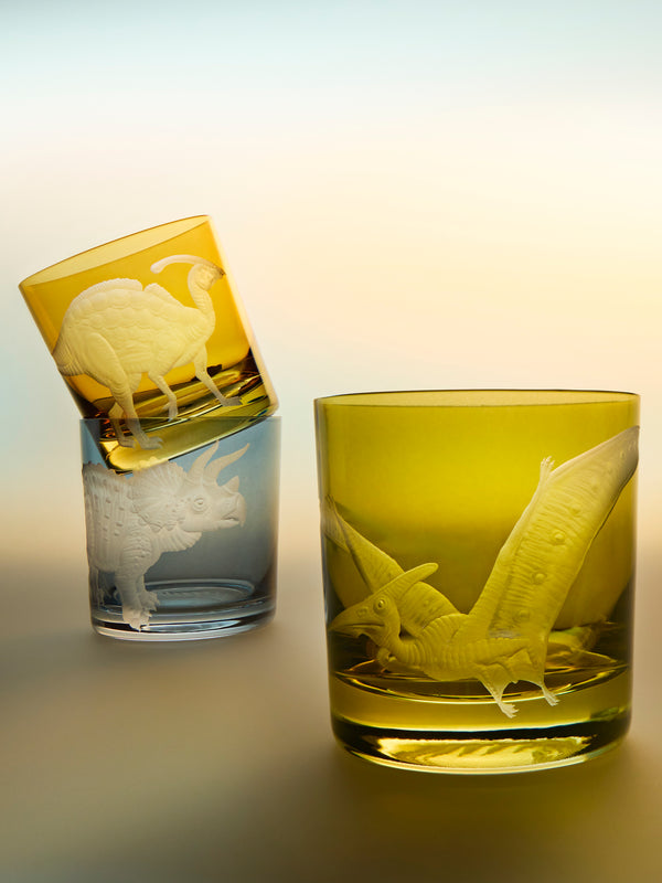 Artel - Dinosaur Hand-Engraved Crystal Tumbler - Olive - ABASK