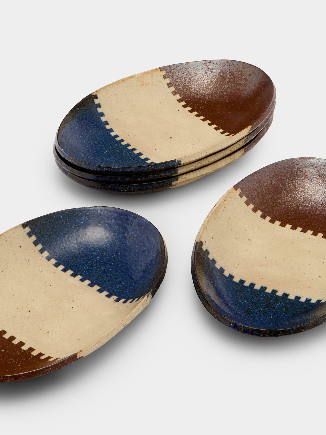 Makidani-gama - No. 1 Nerikomi Ceramic Medium Oval Bowls (Set of 5) - Multiple - ABASK