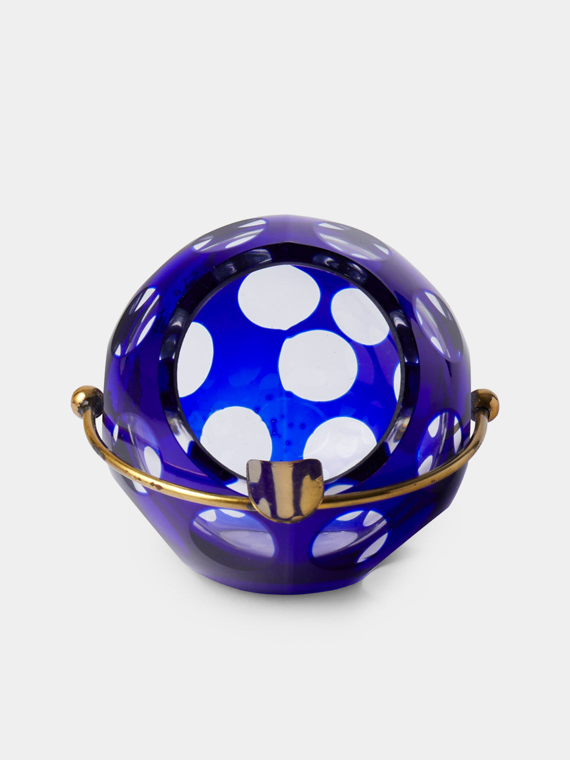 Antique and Vintage - Mid-Century Crystal and Brass Ashtray - Blue - ABASK