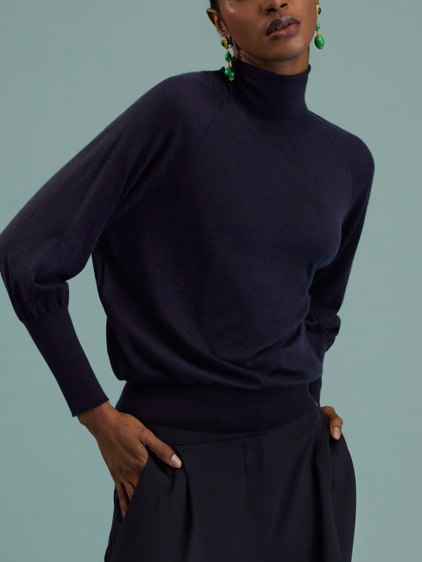 Dusan - Cashmere Rollneck Sweater | One Size - Navy - ABASK