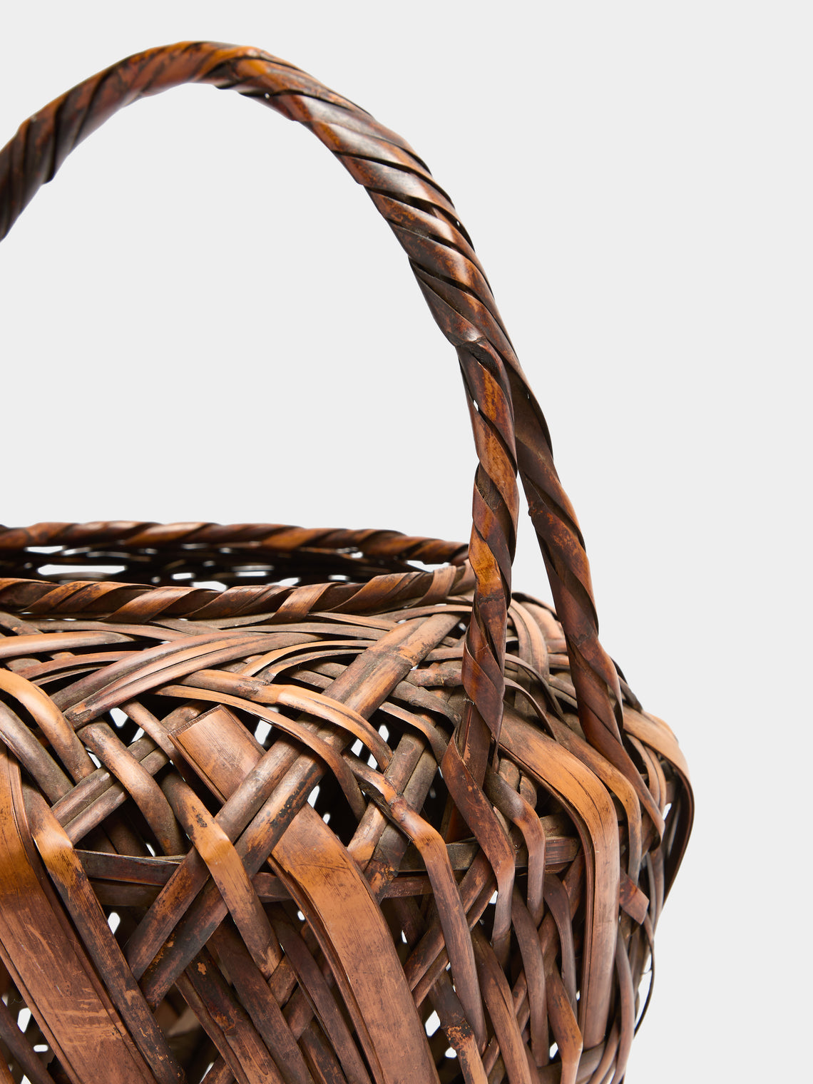 Antique and Vintage - Mid-Century Japanese Bamboo Ikebana Basket - Brown - ABASK