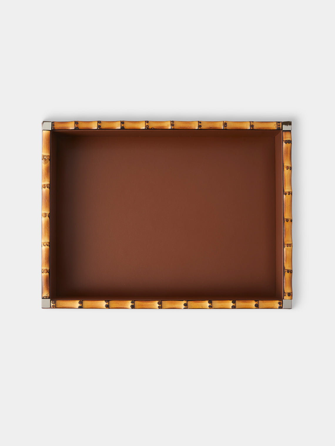 Riviere - Bice Nabuk Leather and Bamboo Valet Tray (9.5in/24cm) - Brown - ABASK - 