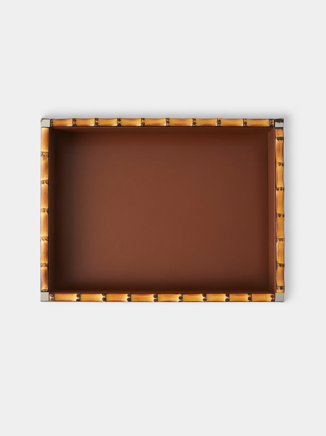 Riviere - Bice Nabuk Leather and Bamboo Valet Tray (9.5in/24cm) - Brown - ABASK - 