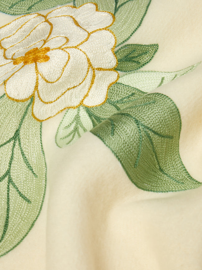 Loretta Caponi - Camellia Embroidered Wool Blanket -  - ABASK