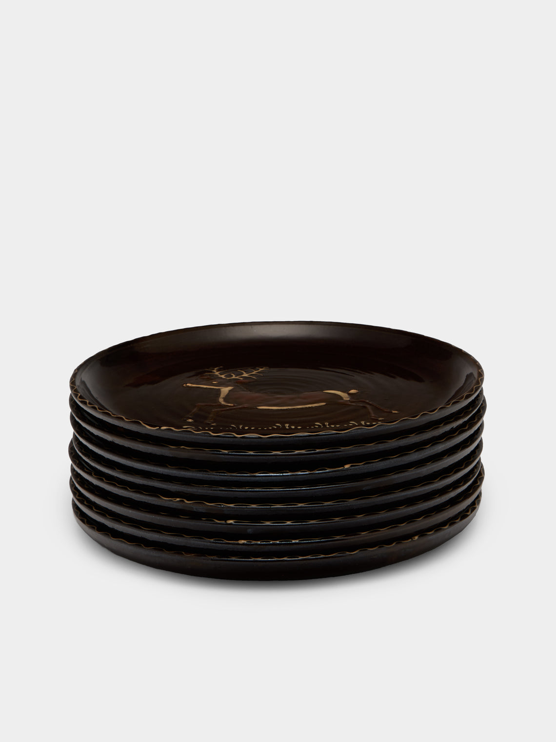 Poterie d’Évires - Animals Hand-Painted Ceramic Plates – 9.5in/24cm (Set of 8) - Dark brown - ABASK