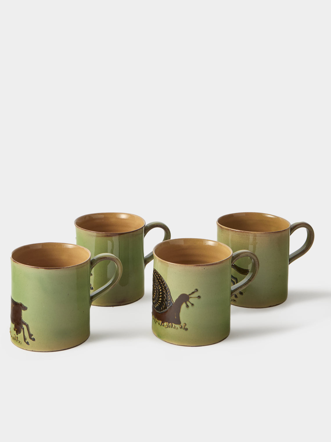 Poterie d’Évires - Animals Hand-Painted Ceramic Mugs (Set of 4) - Green - ABASK