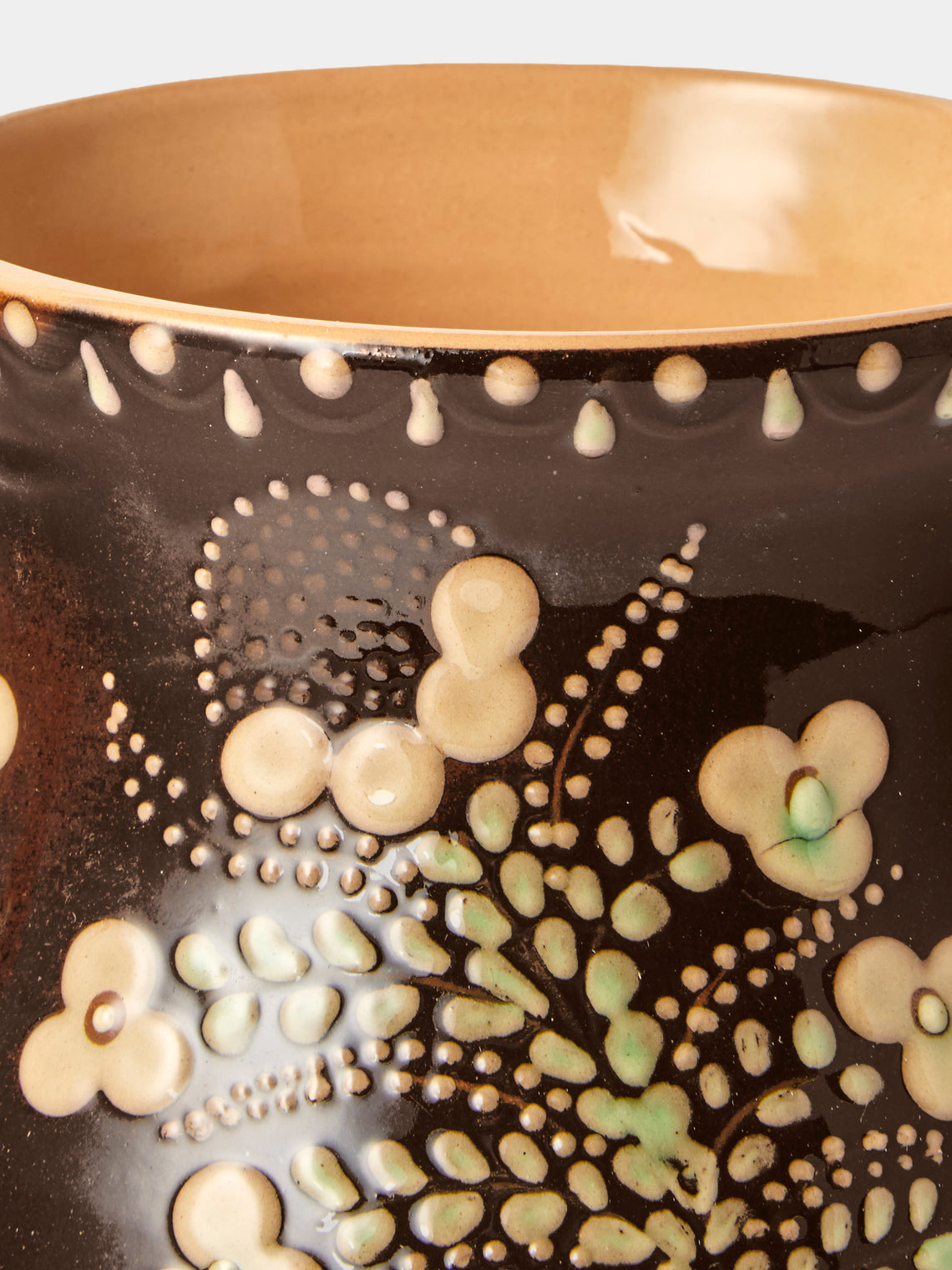 Poterie d’Évires - Flowers Hand-Painted Ceramic Vase (8in/20cm) - Dark Brown - ABASK