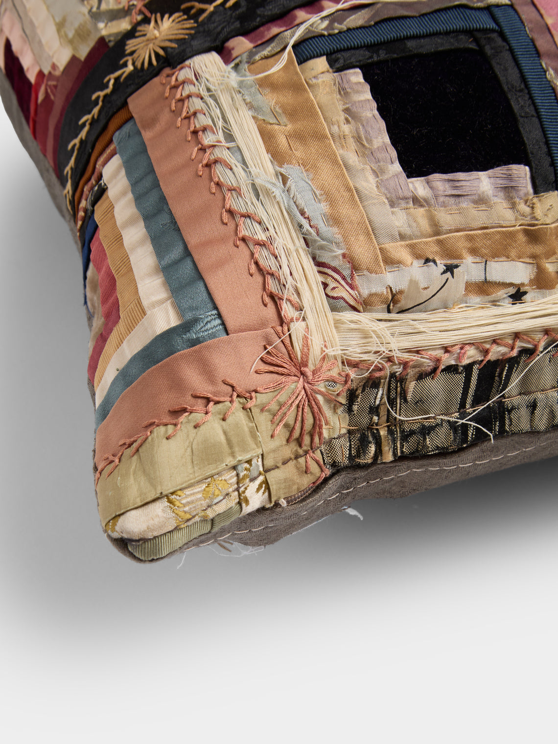 By Walid - 19th-Century Log Cabin Patchwork Damask Cushion (19.5in/50cm) - Multiple - ABASK