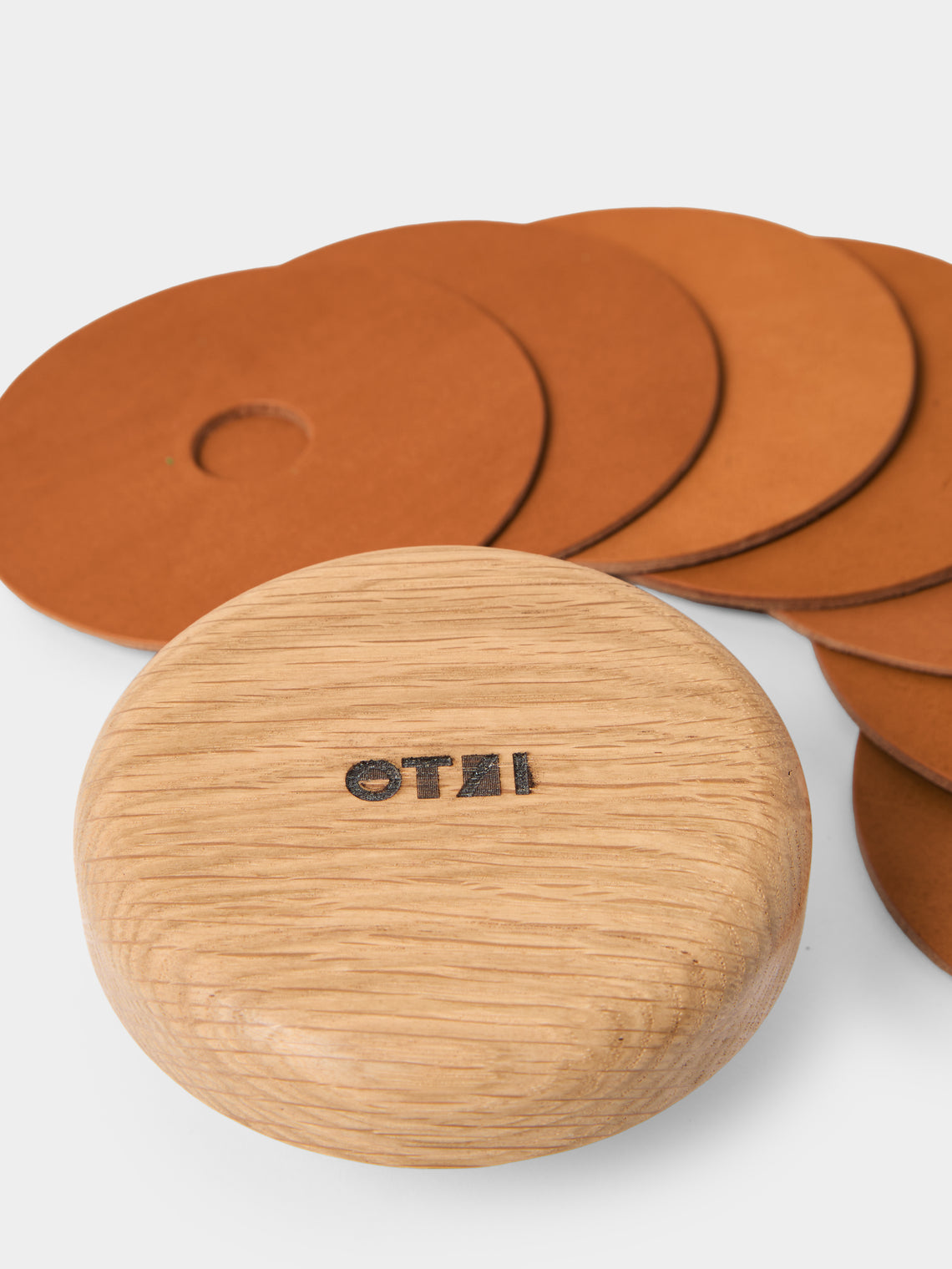Otzi Studio - | Set of 10 | Gasket Leather Coasters - Natural - ABASK