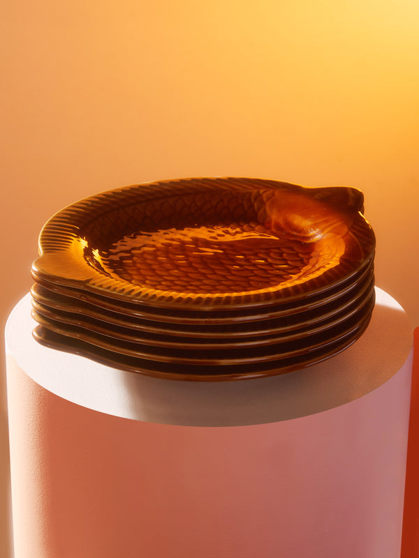 Antique and Vintage - 1950s Sarreguemines Ceramic Fish Dinner Plates (Set of 6) -  - ABASK