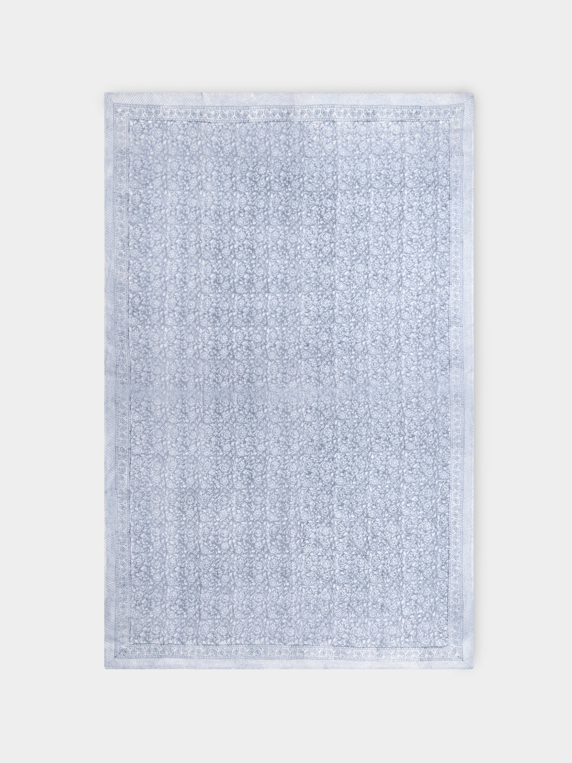 Chamois - Margerita Block-Printed Linen Medium Rectangular Tablecloth - Gray - ABASK