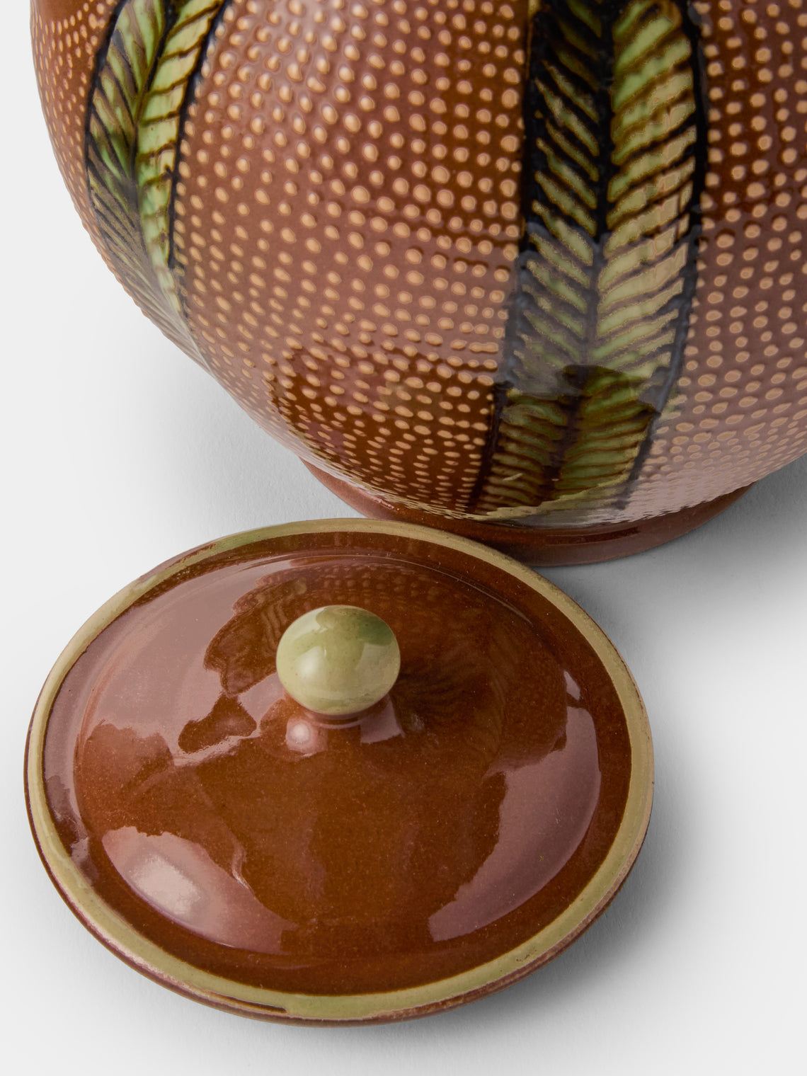 Poterie d’Évires - Stripes and Dots Hand-Painted Ceramic Small Teapot - Light Brown - ABASK