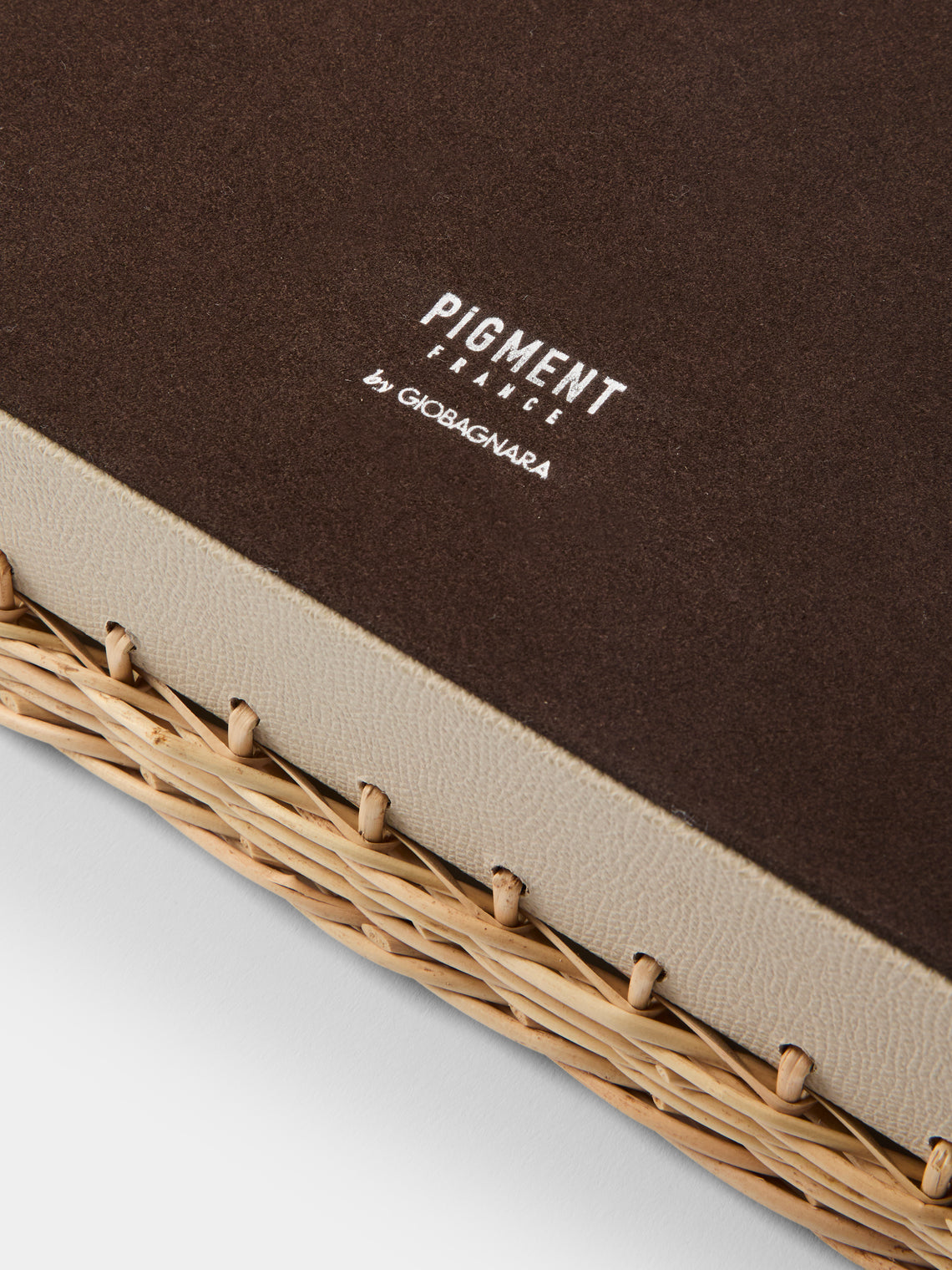 Pigment France - Giverny Leather and Rattan Tray (19in/49cm) - Cream - ABASK
